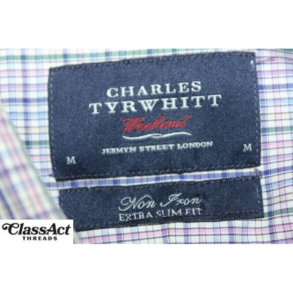 Charles Tyrwhitt Men's Non Iron Extra Slim Fit Plaid Dress Shirt Weekend Sz M - Picture 7 of 7